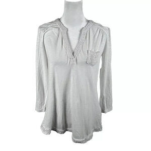 Lucky Brand White Embroidered 3/4 Sleeve Top Shirt Medium Business Casual